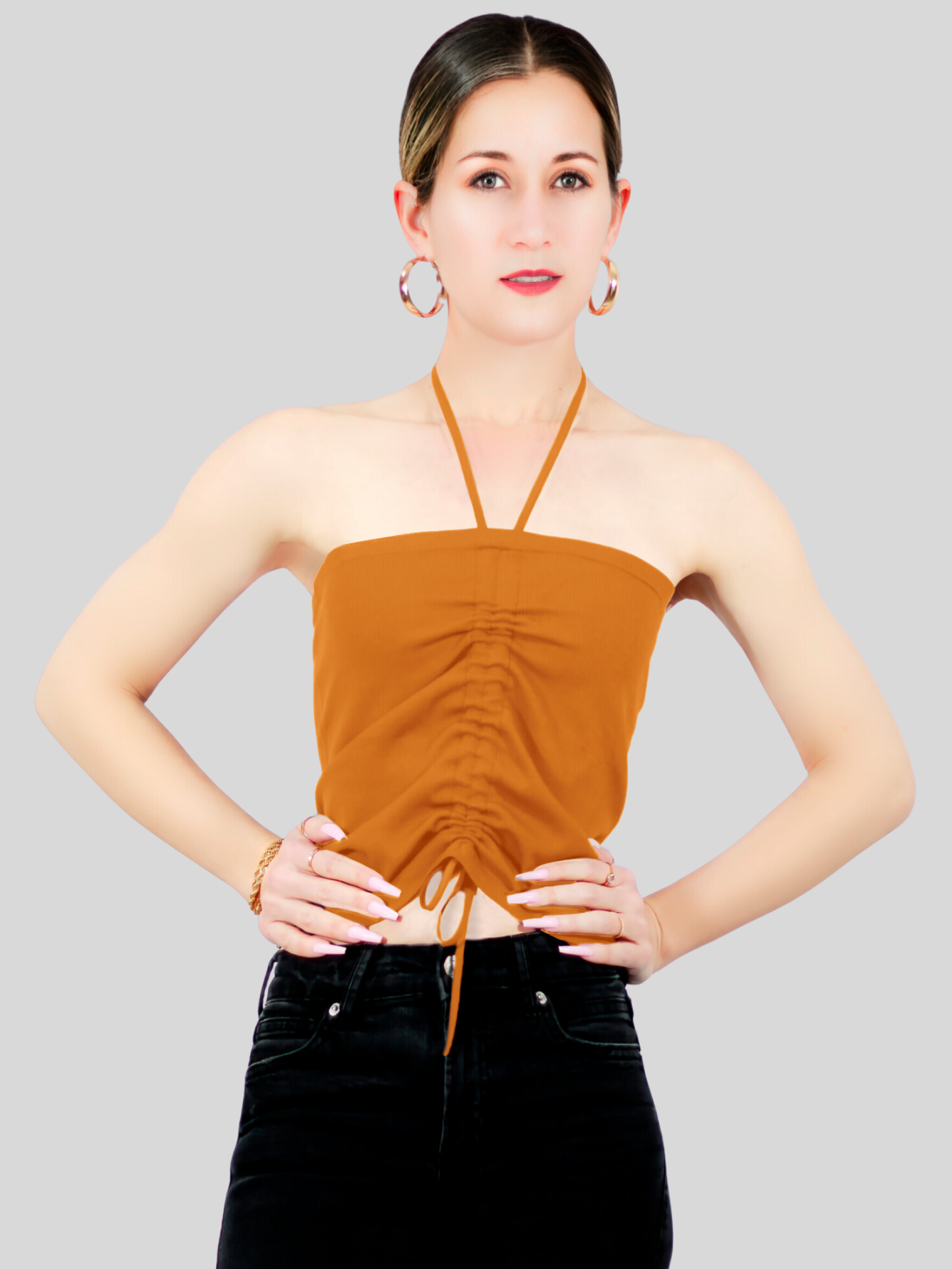 Foto 5 pulgar | Tops Mujer Deportivo O Casual Blusa Top-1016 Mostaza Croptop Tirantes