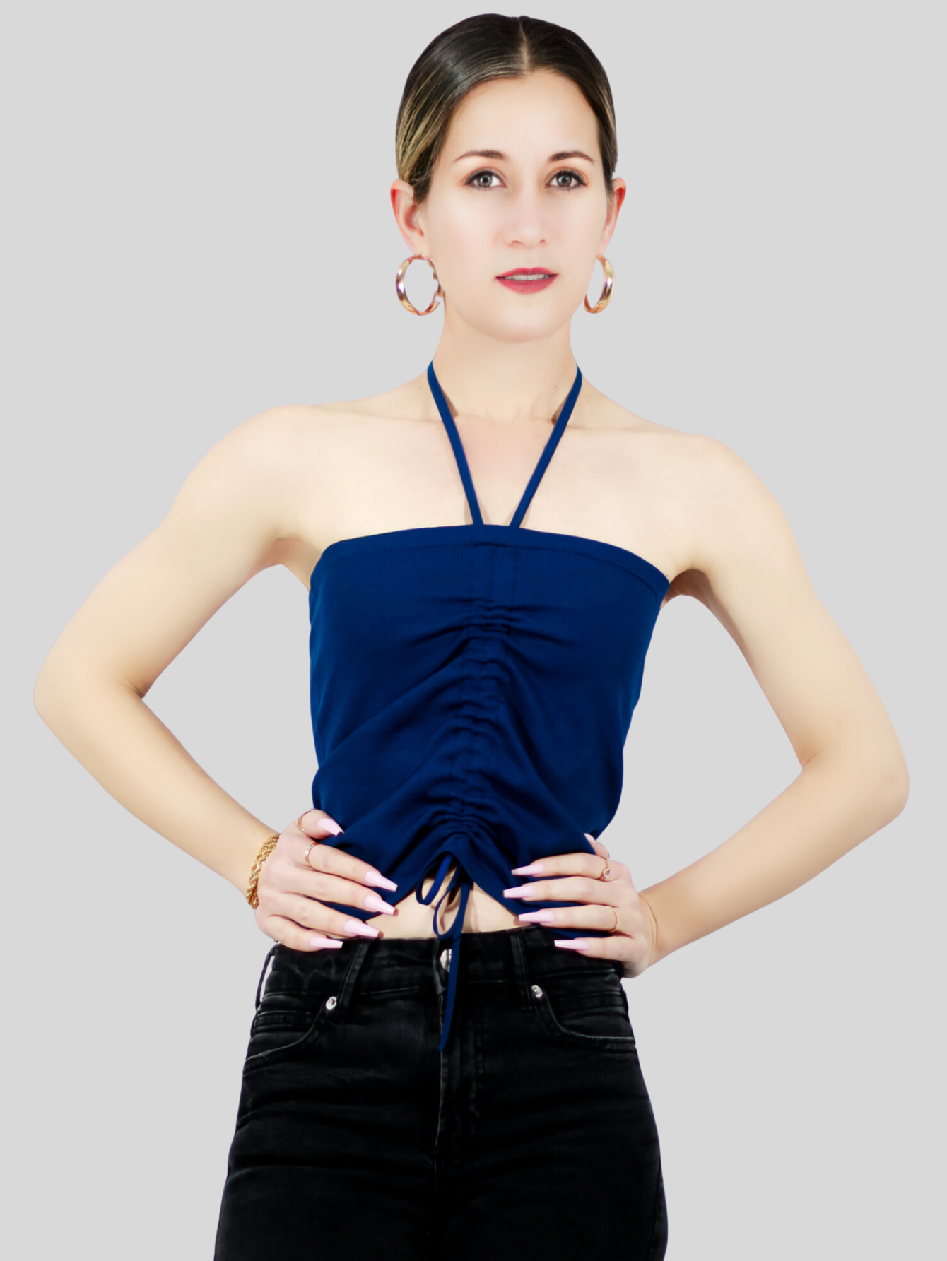 Foto 5 pulgar | Tops Mujer Deportivo O Casual Blusa Top-1016 Marino Croptop Tirantes