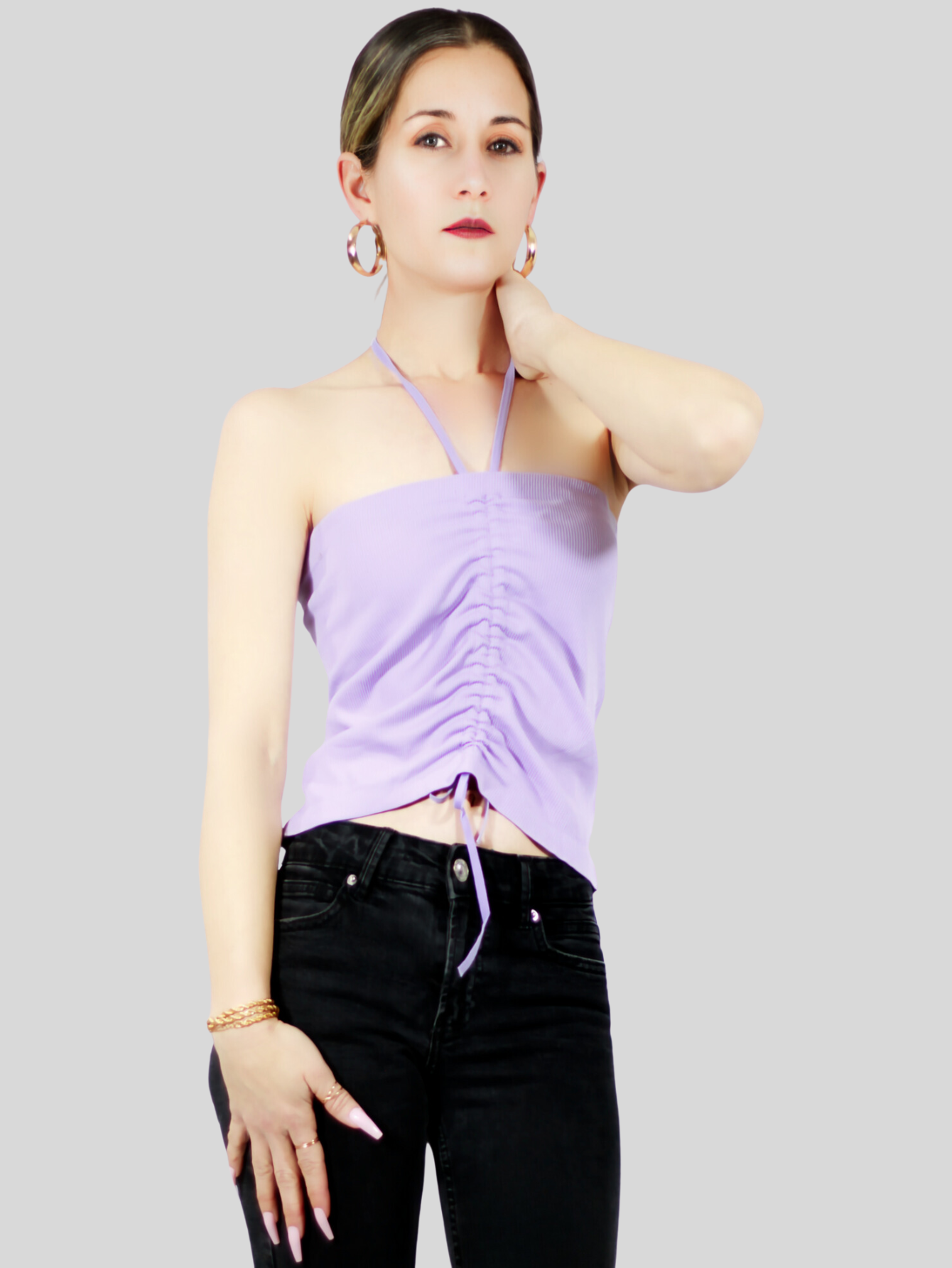 Foto 5 pulgar | Tops Mujer Deportivo O Casual Blusa Top-1016 Lila Croptop Tirantes