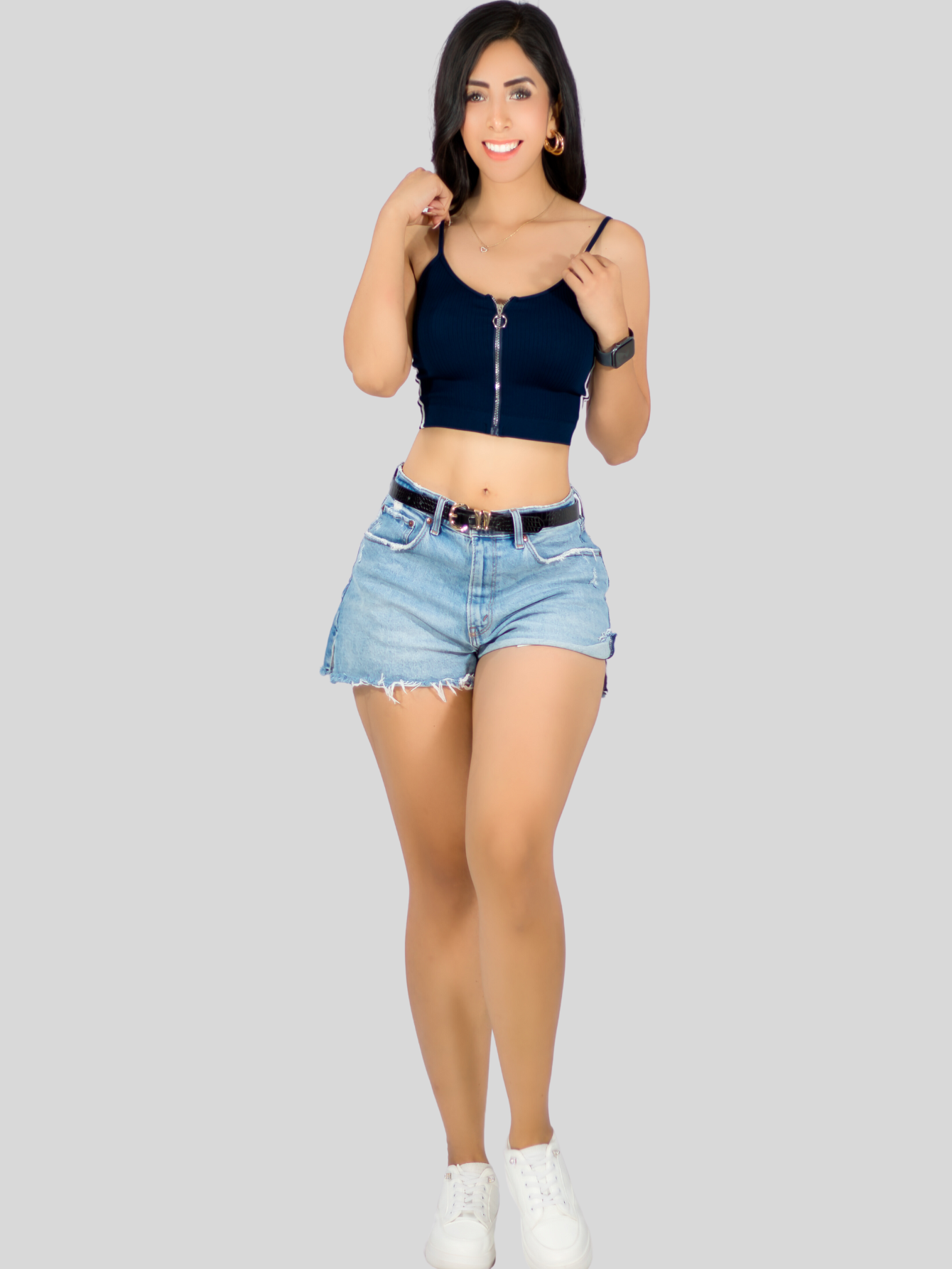 Foto 3 pulgar | Tops Mujer Deportivo O Casual Blusa Top-1022 Marino Croptop Tirantes