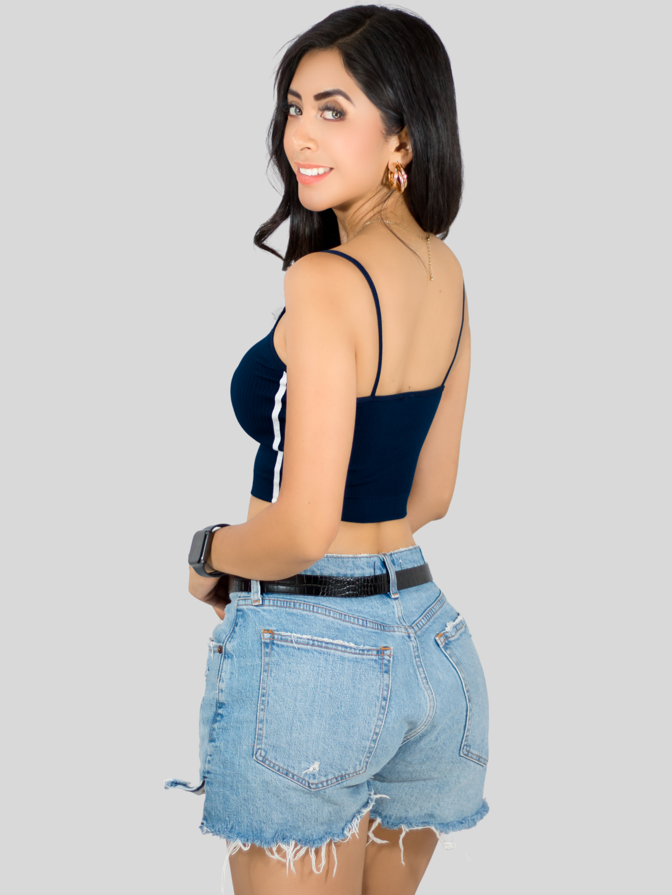 Foto 4 pulgar | Tops Mujer Deportivo O Casual Blusa Top-1022 Marino Croptop Tirantes