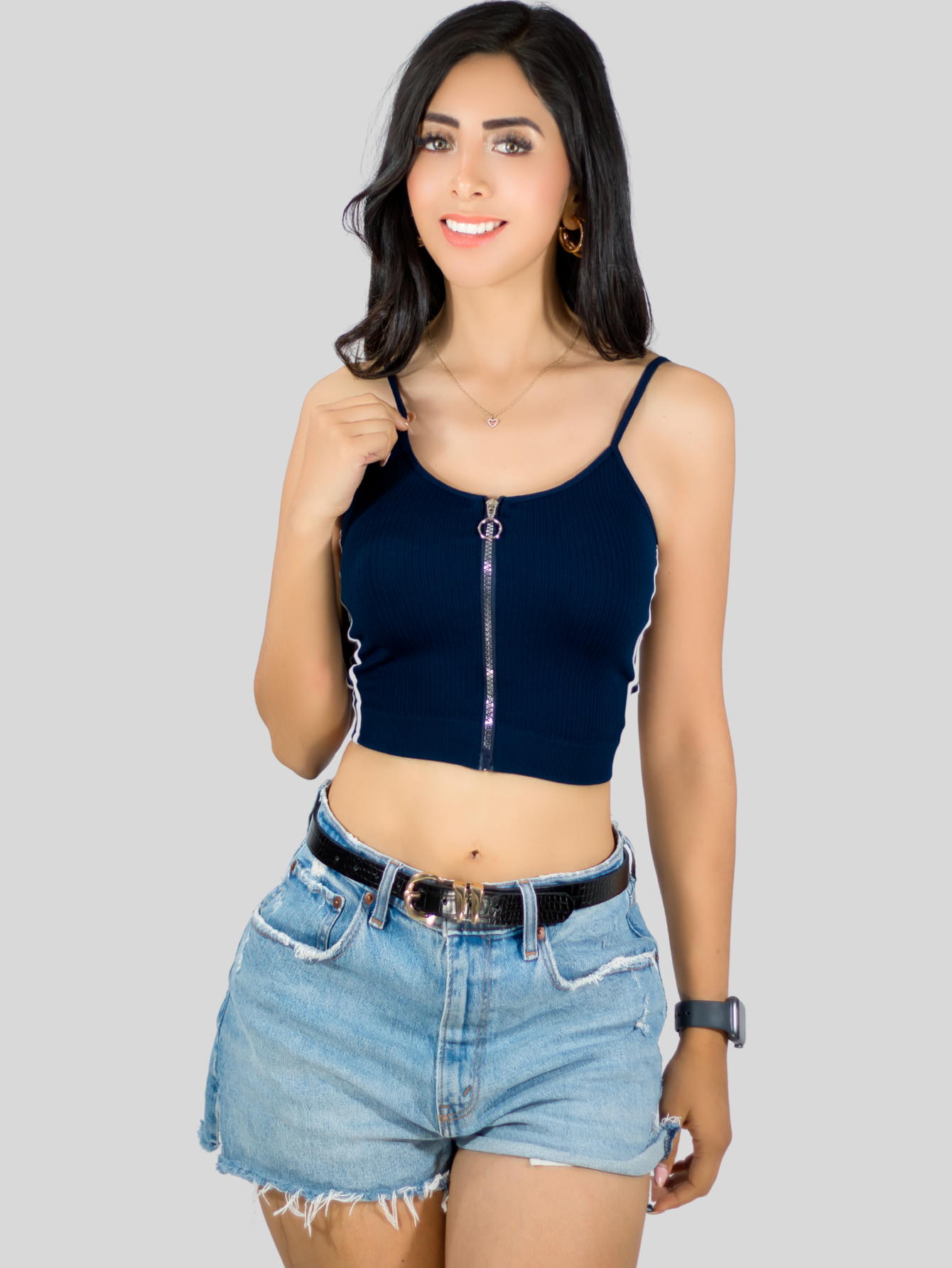 Foto 5 pulgar | Tops Mujer Deportivo O Casual Blusa Top-1022 Marino Croptop Tirantes