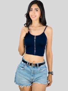 Foto 4 | Tops Mujer Deportivo O Casual Blusa Top-1022 Marino Croptop Tirantes