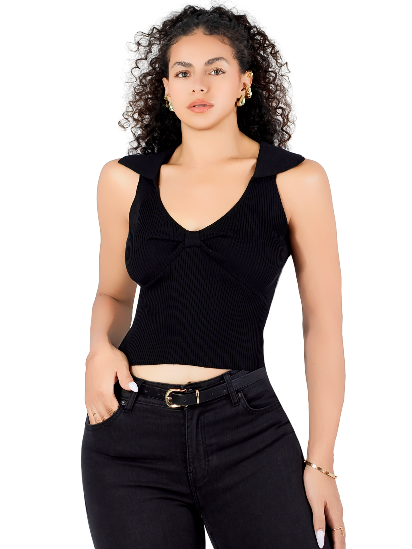 Blusa Casual Mujer Moderna Tejido Acanalado Bl-1032 Negro Stretch