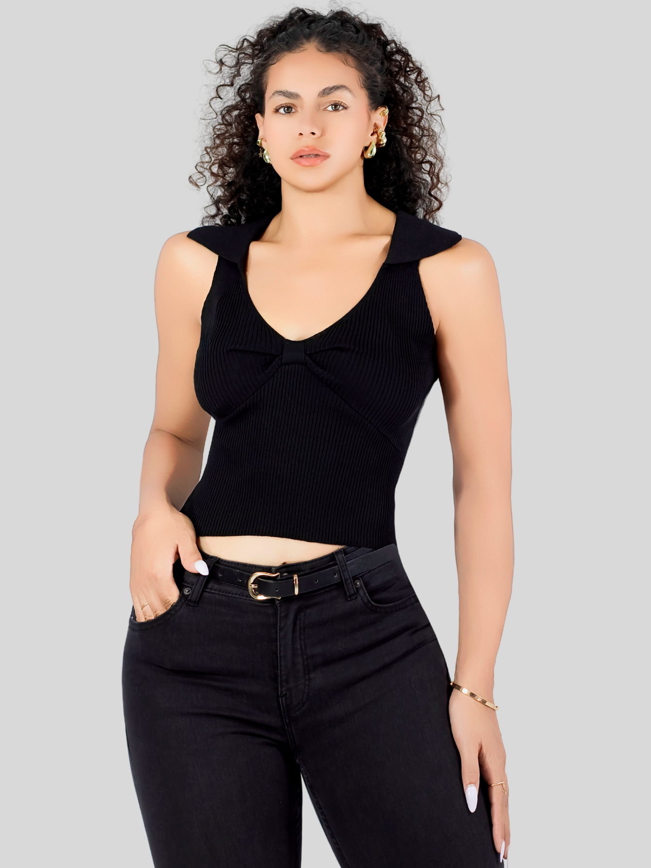 Foto 5 pulgar | Blusa Casual Mujer Moderna Tejido Acanalado Bl-1032 Negro Stretch