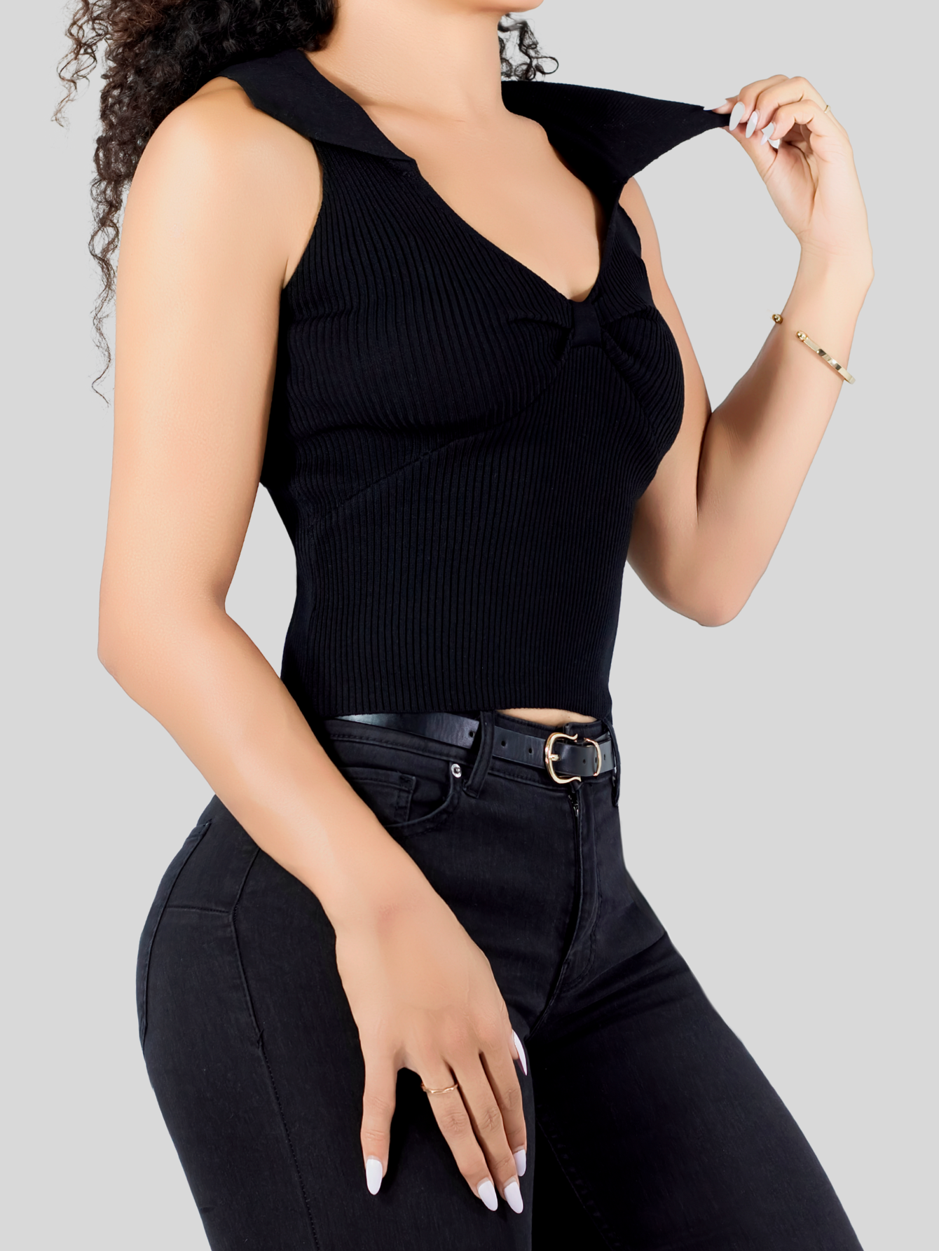 Foto 6 pulgar | Blusa Casual Mujer Moderna Tejido Acanalado Bl-1032 Negro Stretch