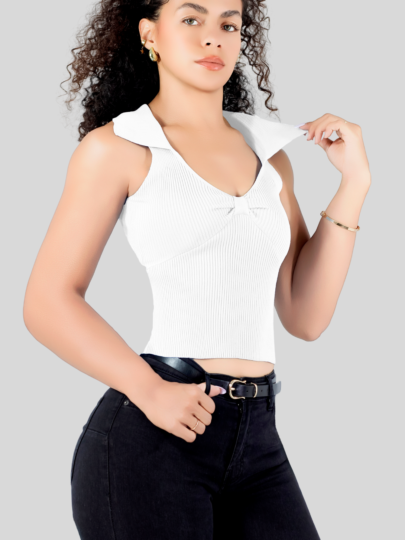 Foto 6 pulgar | Blusa Casual Mujer Moderna Tejido Acanalado Bl-1032 Blanco Stretch