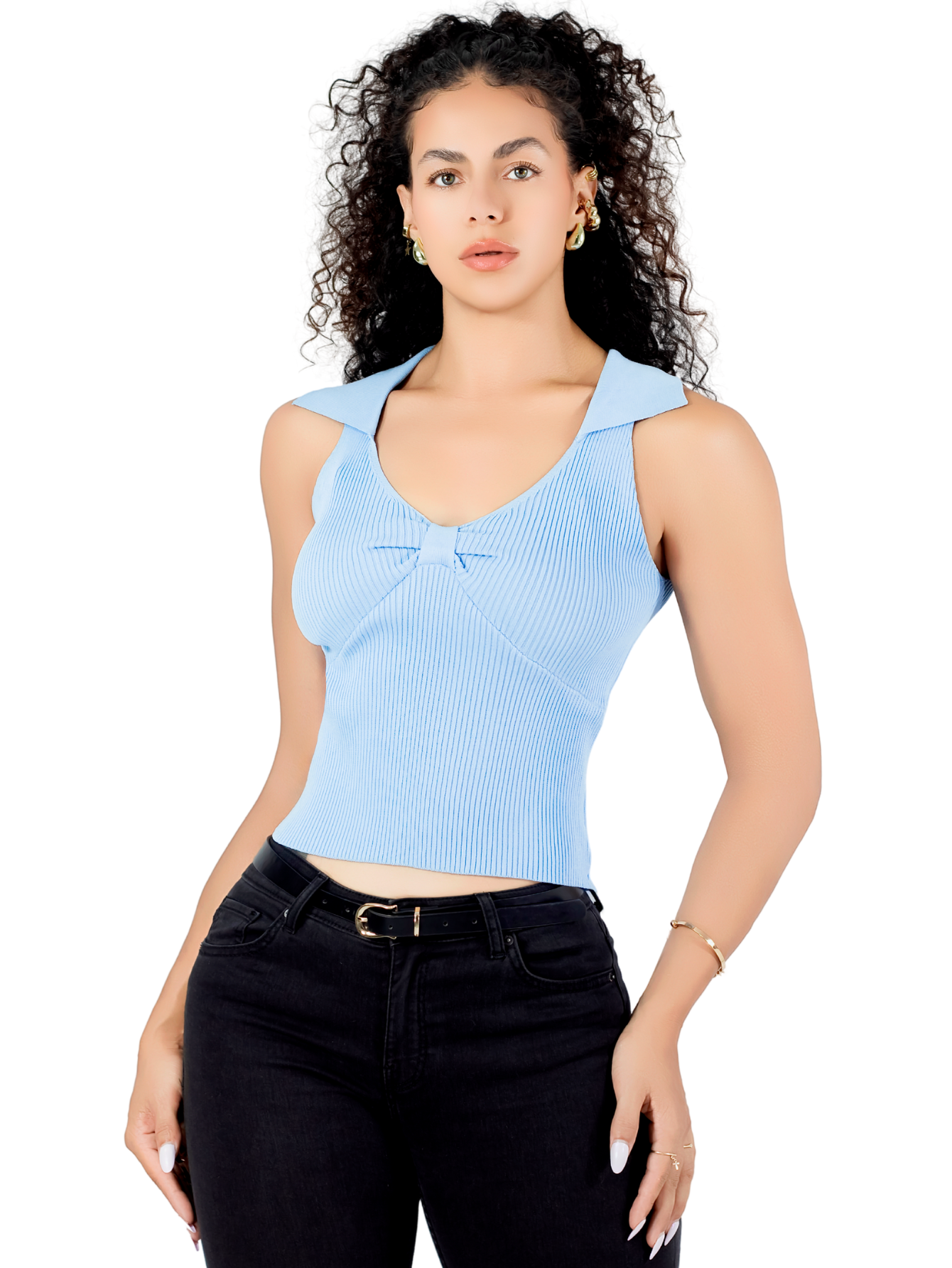 Foto 2 pulgar | Blusa Casual Mujer Moderna Tejido Acanalado Bl-1032 Azul Claro Stretch