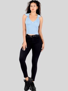 Foto 2 | Blusa Casual Mujer Moderna Tejido Acanalado Bl-1032 Azul Claro Stretch