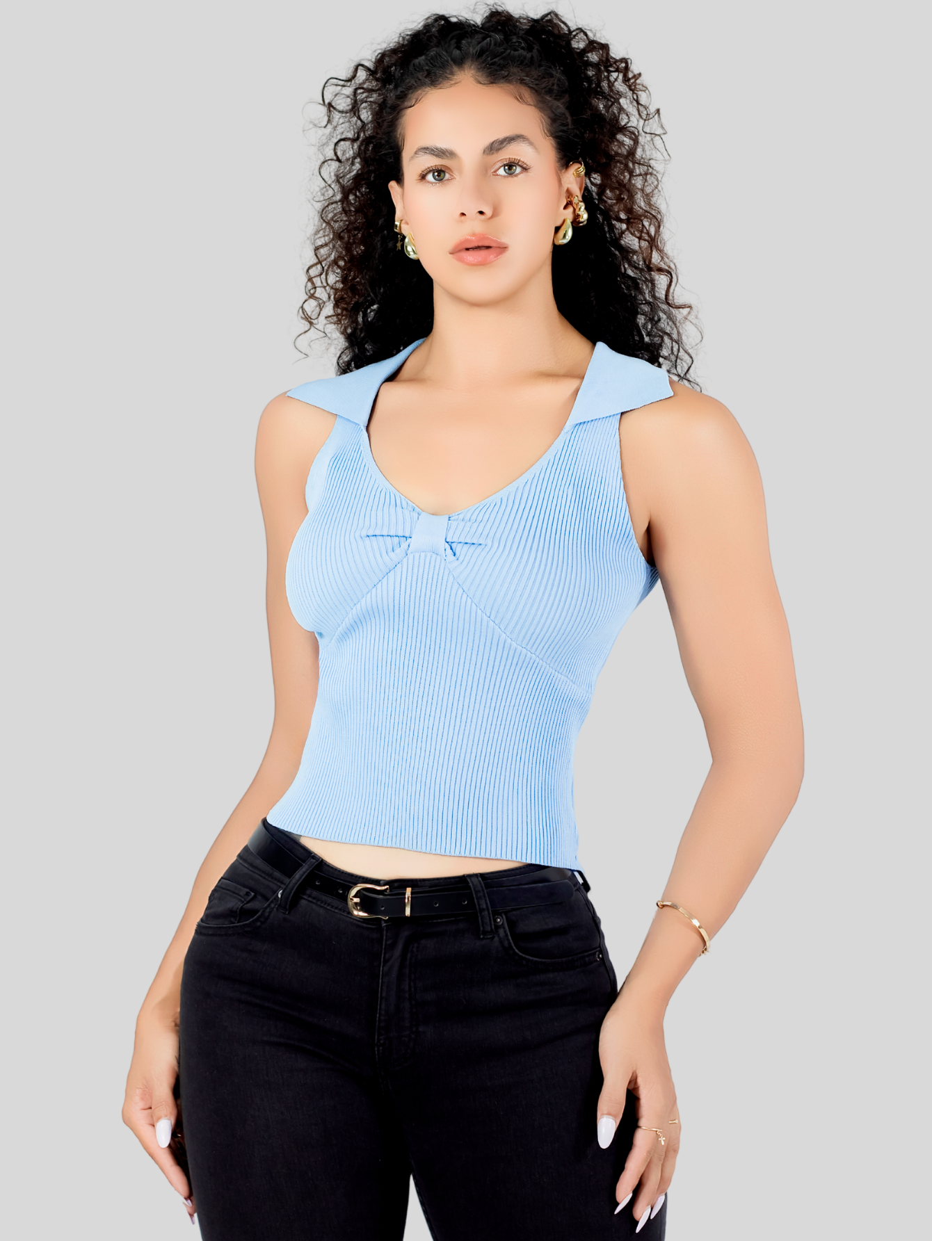Foto 5 pulgar | Blusa Casual Mujer Moderna Tejido Acanalado Bl-1032 Azul Claro Stretch