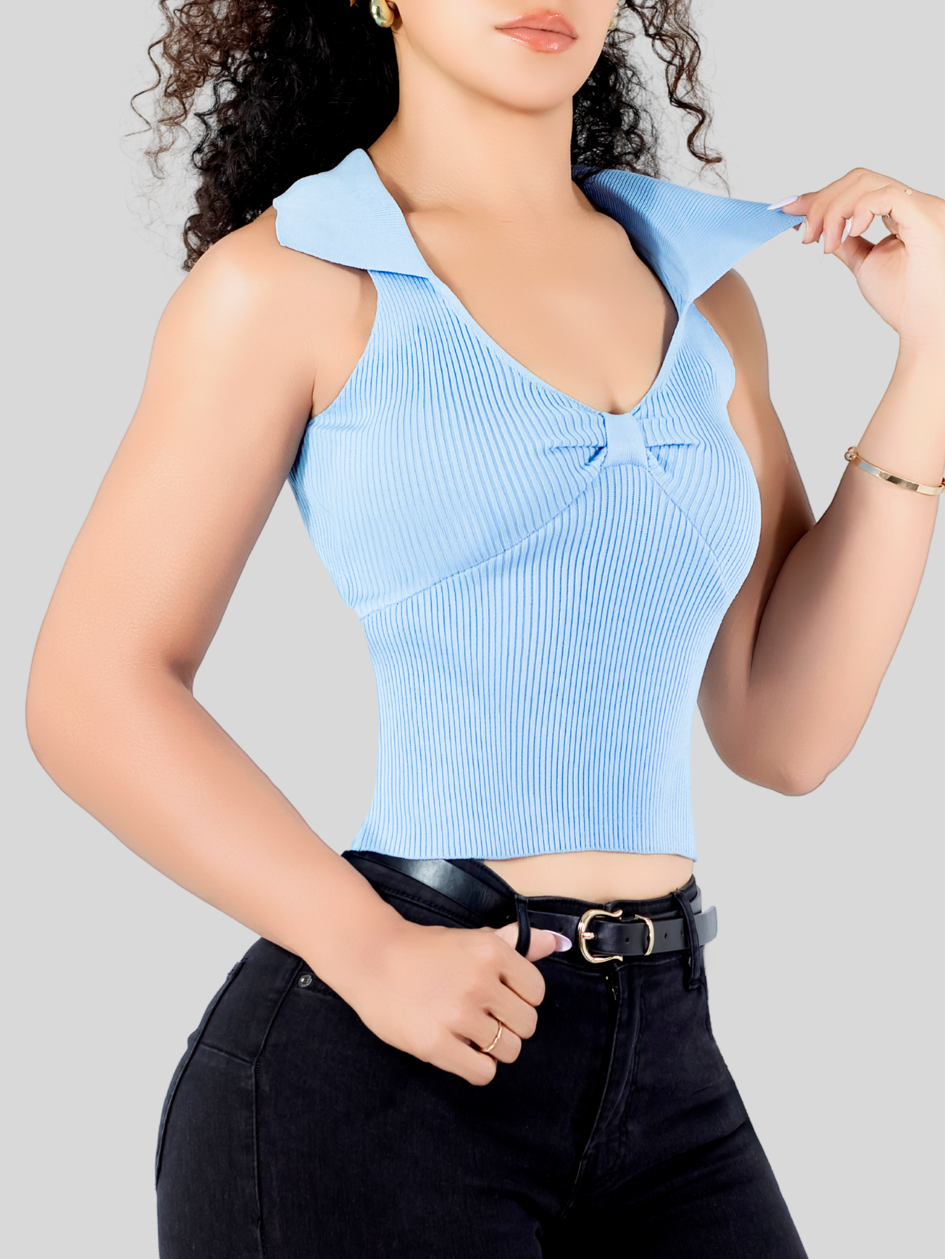 Foto 6 pulgar | Blusa Casual Mujer Moderna Tejido Acanalado Bl-1032 Azul Claro Stretch