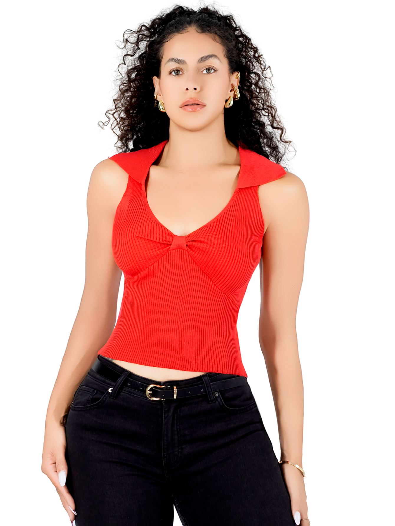 Blusa Casual Mujer Moderna Tejido Acanalado Bl-1032 Rojo Stretch