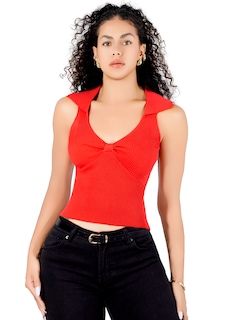 Foto 1 | Blusa Casual Mujer Moderna Tejido Acanalado Bl-1032 Rojo Stretch