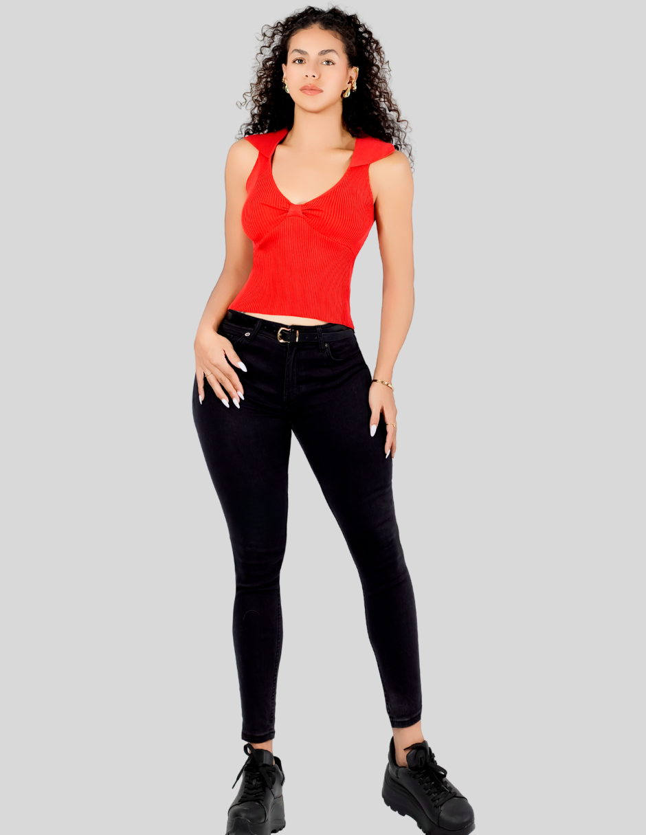Foto 2 | Blusa Casual Mujer Moderna Tejido Acanalado Bl-1032 Rojo Stretch