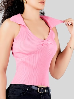 Foto 5 | Blusa Casual Mujer Moderna Tejido Acanalado Bl-1032 Fucsia Stretch