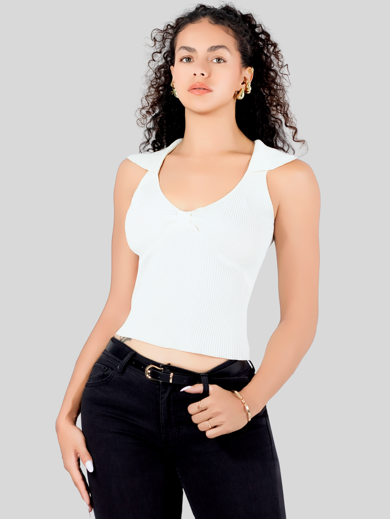 Foto 5 pulgar | Blusa Casual Mujer Moderna Tejido Acanalado Bl-1032 Crema Stretch
