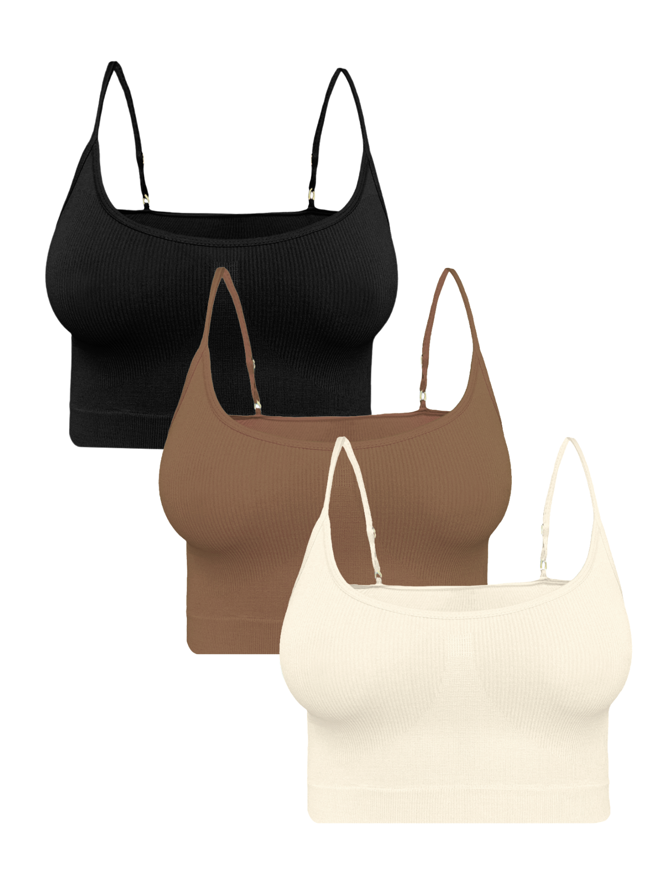 Foto 1 | Set De 3 Crop Top De Mujer Top-07-px3 Negro, Cafe  Y Blanco Deportivo O Casual