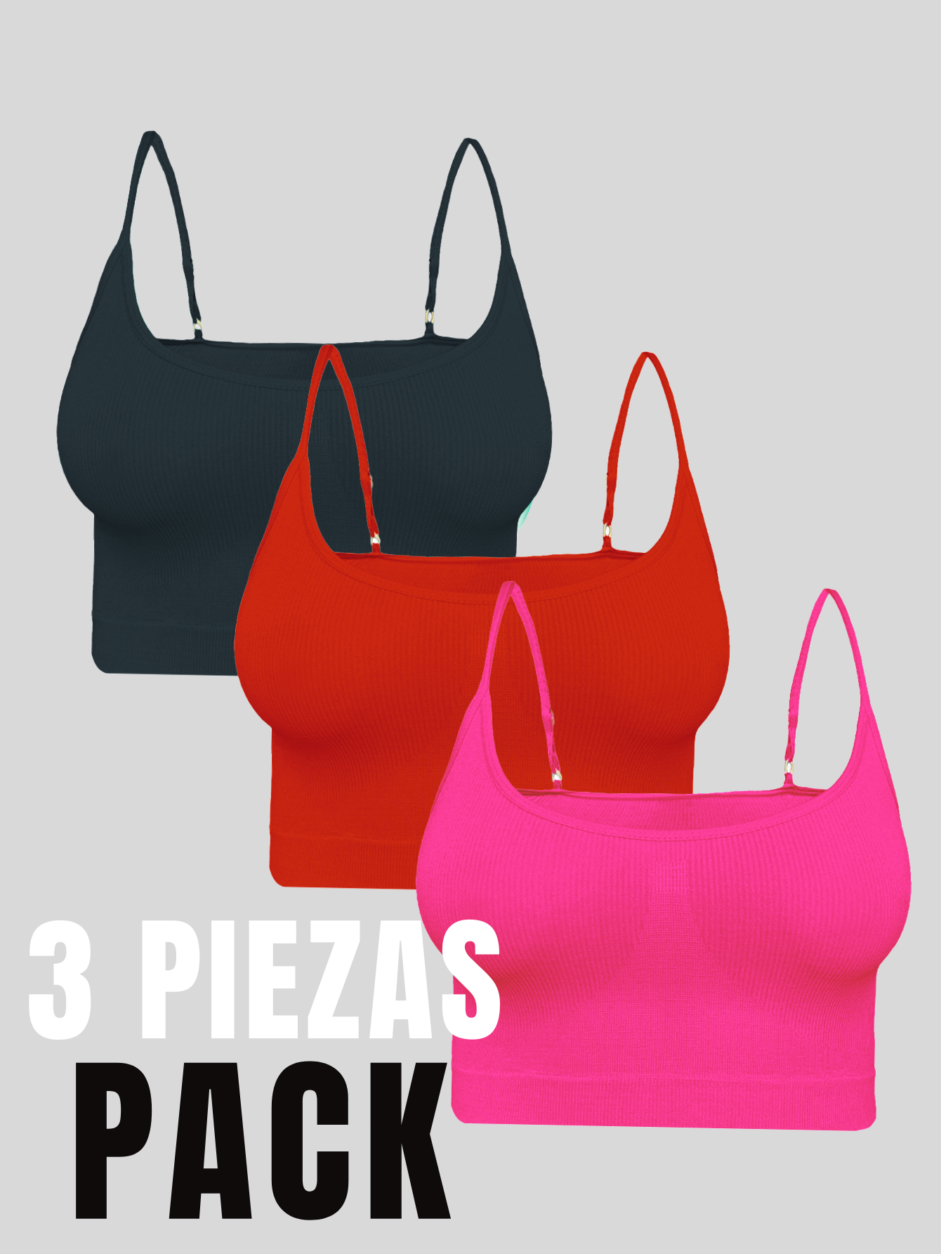 Foto 7 pulgar | Set De 3 Crop Top De Mujer Top-07-px3 Gris, Rojo Y Rosa  Deportivo O Casual