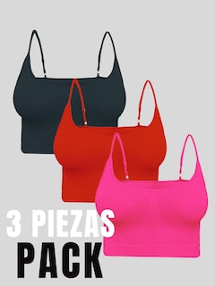 Foto 6 | Set De 3 Crop Top De Mujer Top-07-px3 Gris, Rojo Y Rosa Deportivo O Casual
