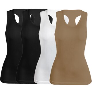 Foto 1 | Pack De 4 Blusas De Tirante Unitalla Microfibra Fresca Basicos De Mujer Croptop Dama Bl-1007 Surtido En Color Ajustables