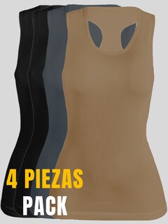 Foto 5 | Pack De 4 Blusas De Tirante Unitalla Microfibra Fresca Basicos De Mujer Croptop Dama Bl-1007 Surtido En Color Ajustables