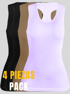 Foto 5 | Pack De 4 Blusas De Tirante Unitalla Microfibra Fresca Basicos De Mujer Croptop Dama Bl-1007 Surtido En Color Ajustables