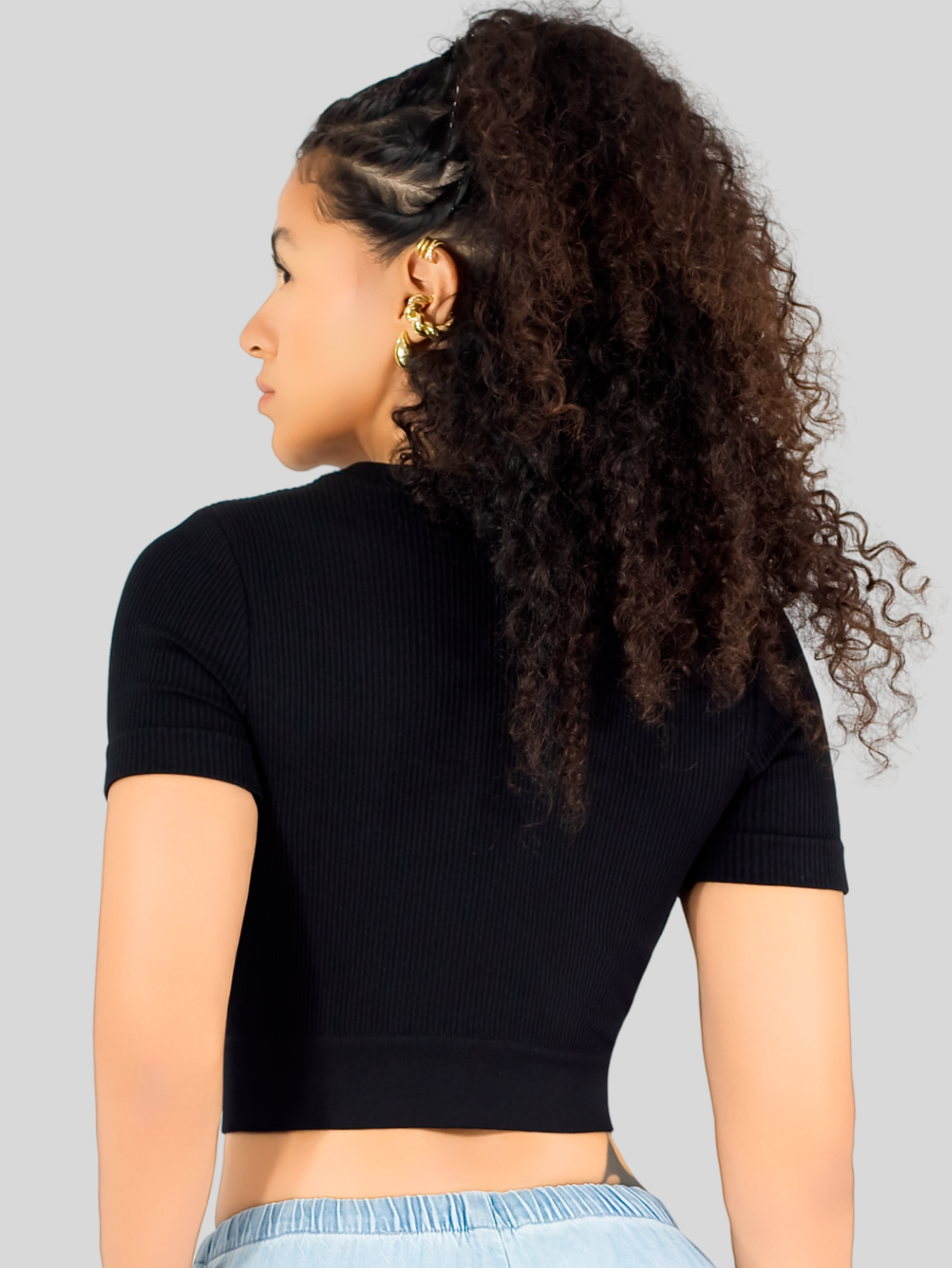 Foto 4 pulgar | Playera Mujer Casual Crop Top Stretch Bl-1031 Negro Cómoda Blusa Corta