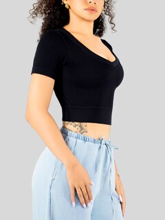 Foto 5 | Playera Mujer Casual Crop Top Stretch Bl-1031 Negro Cómoda Blusa Corta