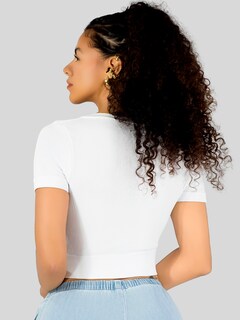 Foto 3 | Playera Mujer Casual Crop Top Stretch Bl-1031 Blanco Cómoda Blusa Corta
