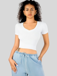 Foto 4 | Playera Mujer Casual Crop Top Stretch Bl-1031 Blanco Cómoda Blusa Corta
