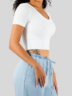Foto 5 | Playera Mujer Casual Crop Top Stretch Bl-1031 Blanco Cómoda Blusa Corta