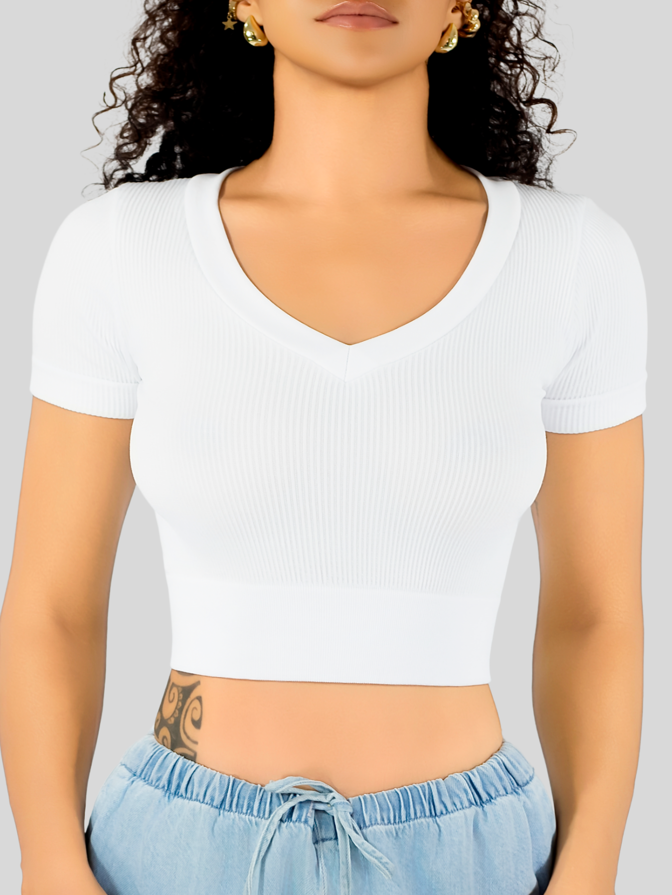 Foto 7 pulgar | Playera Mujer Casual Crop Top Stretch Bl-1031 Blanco Cómoda Blusa Corta