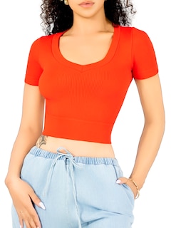 Foto 1 | Playera Mujer Casual Crop Top Stretch Bl-1031 Rojo Cómoda Blusa Corta