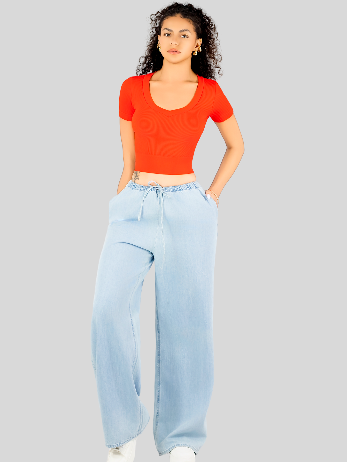 Foto 3 pulgar | Playera Mujer Casual Crop Top Stretch Bl-1031 Rojo Cómoda Blusa Corta