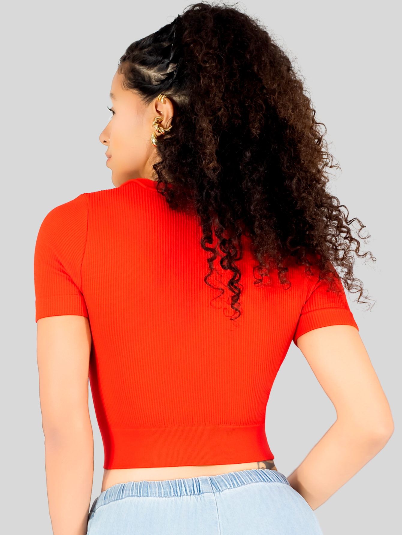 Foto 4 pulgar | Playera Mujer Casual Crop Top Stretch Bl-1031 Rojo Cómoda Blusa Corta