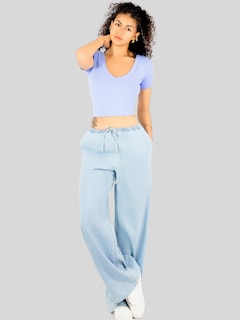 Foto 2 | Playera Mujer Casual Crop Top Stretch Bl-1031 Azul Claro Cómoda Blusa Corta