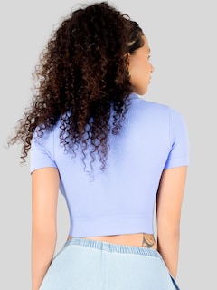 Foto 3 | Playera Mujer Casual Crop Top Stretch Bl-1031 Azul Claro Cómoda Blusa Corta