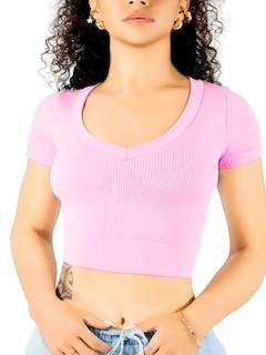 Foto 1 | Playera Mujer Casual Crop Top Stretch Bl-1031 Violeta Cómoda Blusa Corta