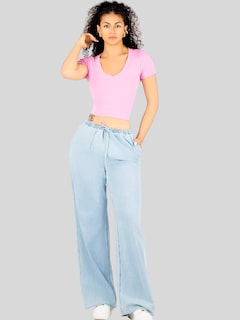 Foto 2 | Playera Mujer Casual Crop Top Stretch Bl-1031 Violeta Cómoda Blusa Corta