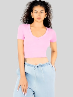 Foto 4 | Playera Mujer Casual Crop Top Stretch Bl-1031 Violeta Cómoda Blusa Corta