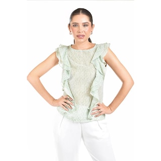 Foto 1 | Blusa De Chifon Con Olanes Roman Fashion /juvenil, 2669 (pistache) Verde Claro