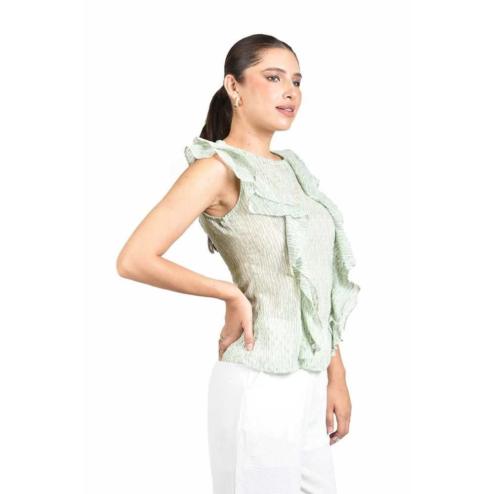 Foto 3 pulgar | Blusa De Chifon Con Olanes Roman Fashion /juvenil, 2669 (pistache) Verde Claro