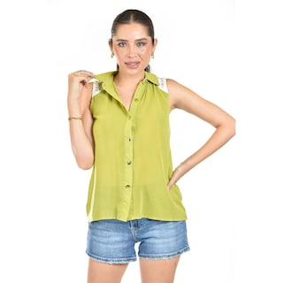 Foto 1 | Blusa Con Detalle De Encanje Roman Fashion /juvenil, 8040 (lima) Verde Lima