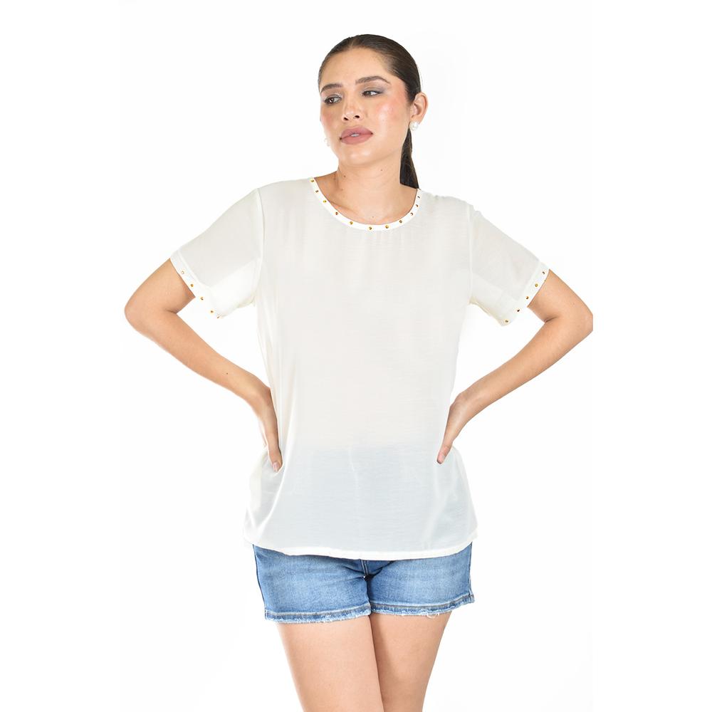 Foto 1 | Blusa Ligera Con Detalles Metalicos Roman Fashion /juvenil, 8031 (hueso) Beige