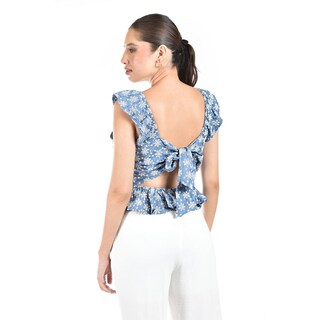 Foto 4 | Blusa Bordada Con Olanes Roman Fashion /juvenil, 3220 (mezclilla Light) Azul