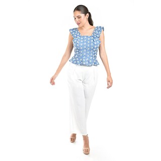 Foto 5 | Blusa Bordada Con Olanes Roman Fashion /juvenil, 3220 (mezclilla Light) Azul