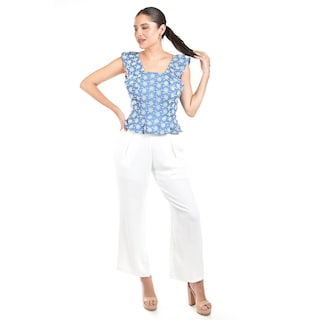 Foto 6 | Blusa Bordada Con Olanes Roman Fashion /juvenil, 3220 (mezclilla Light) Azul