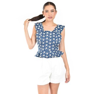 Foto 1 | Blusa Bordada Con Olanes Roman Fashion /juvenil, 3220 (mezclilla Dark) Azul Oscuro