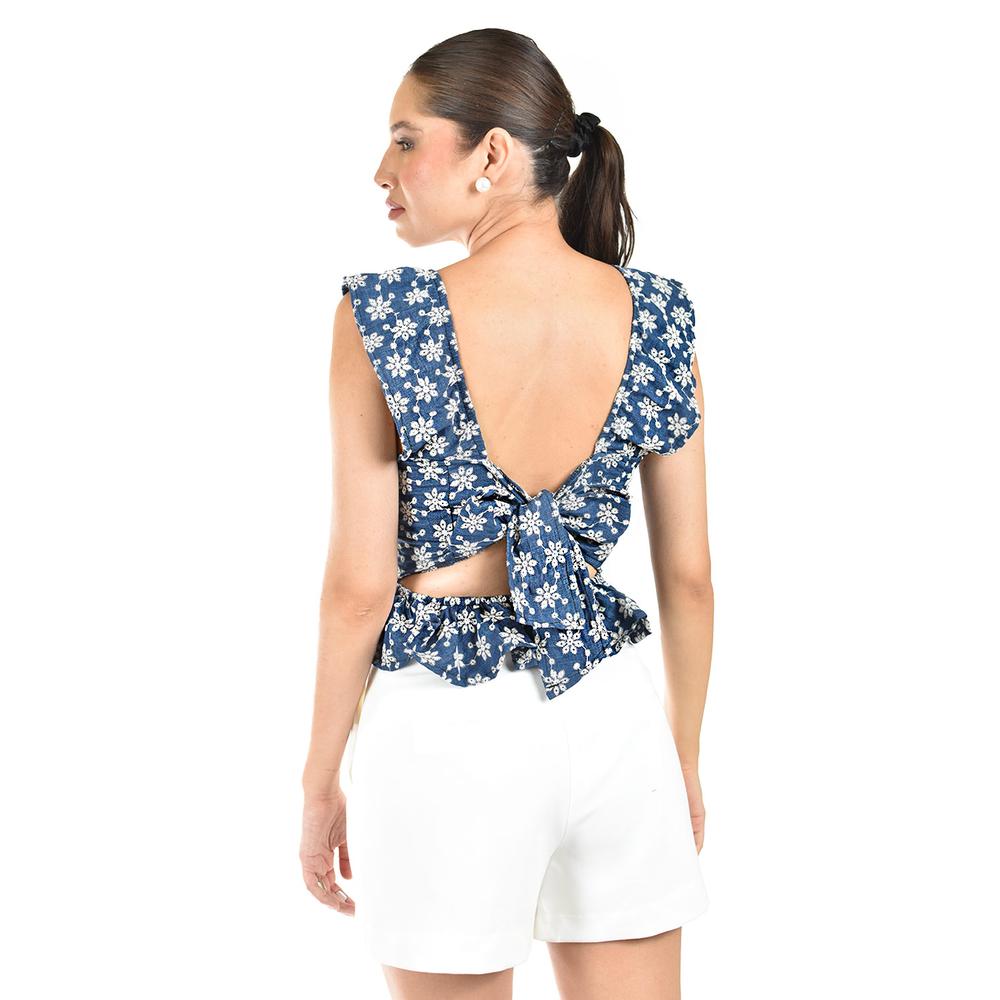 Foto 4 pulgar | Blusa Bordada Con Olanes Roman Fashion /juvenil, 3220 (mezclilla Dark) Azul Oscuro