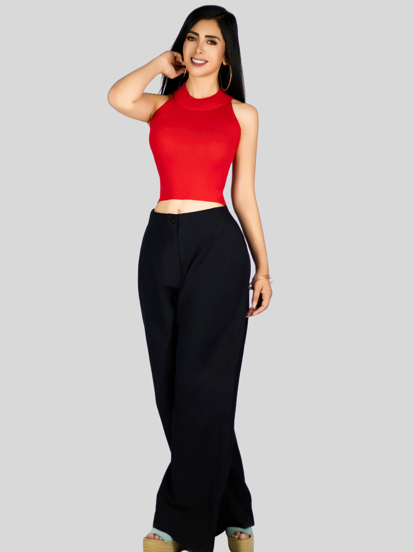 Foto 3 pulgar | Blusa Crop Cuello Halter Canale Bl-1035 Rojo Diseño Elegante Y Comodidad